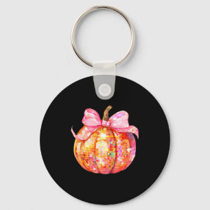 Coquette Pumpkin Bow Disco Ball Cute Girly Hallowe Keychain