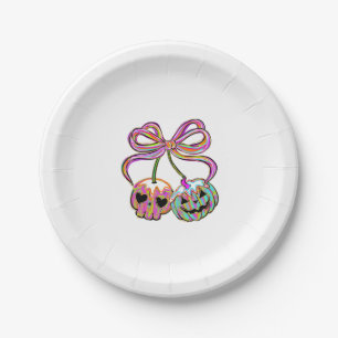 Coquette Pumpkin Cherries Halloween Paper Plates