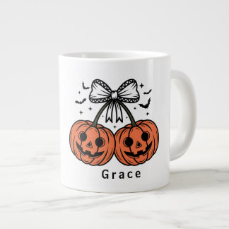 Coquette Pumpkin Cherries Personalized Halloween Giant Coffee Mug