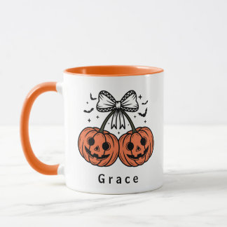 Coquette Pumpkin Cherries Personalized Halloween Mug