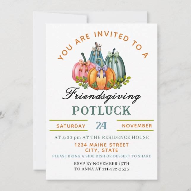 Coquette Pumpkin Friendsgiving Potluck Invitation (Front)