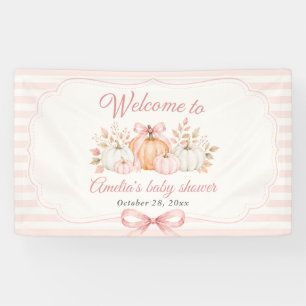 Coquette Pumpkin Pink Bow Baby Shower Banner