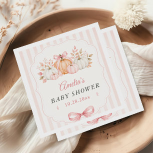 Coquette Pumpkin Pink Bow Baby Shower Napkins