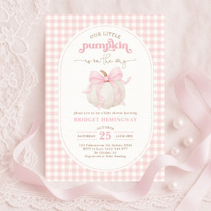 Coquette Pumpkin Pink Bow Gingham Girl Baby Shower Invitation