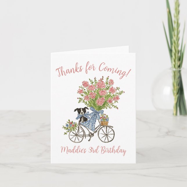 Coquette Puppy Birthday Party Thank You Cards (Front)