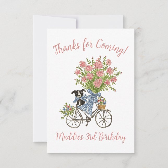 Coquette Puppy Birthday Party Thank You Cards (Front)