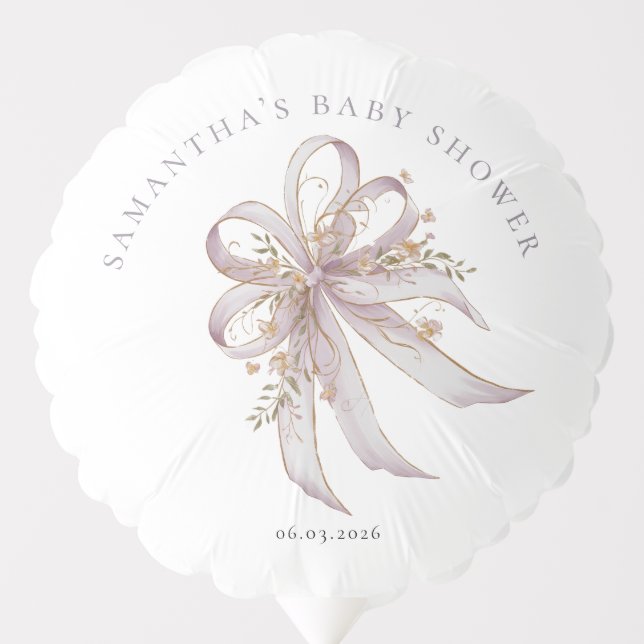 Coquette purple bow baby shower balloon (Front)