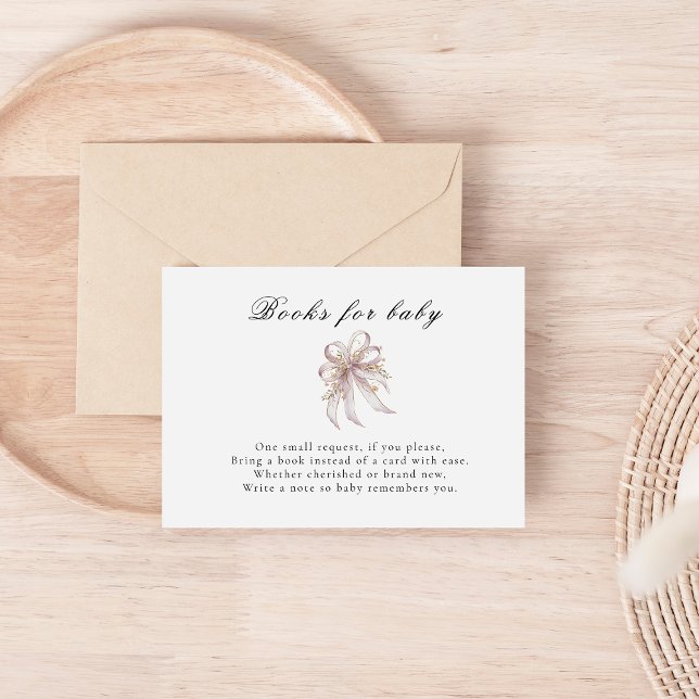 Coquette purple bow baby shower Books for baby  Enclosure Card (Creator Uploaded)