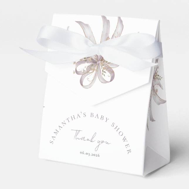 Coquette purple bow baby shower favor boxes (Front Side)