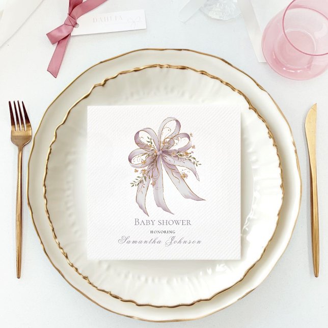 Coquette purple bow baby shower napkins (Creator Uploaded)