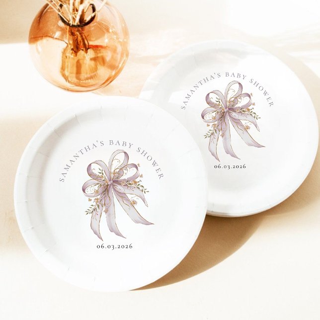 Coquette purple bow baby shower paper plates (Creator Uploaded)
