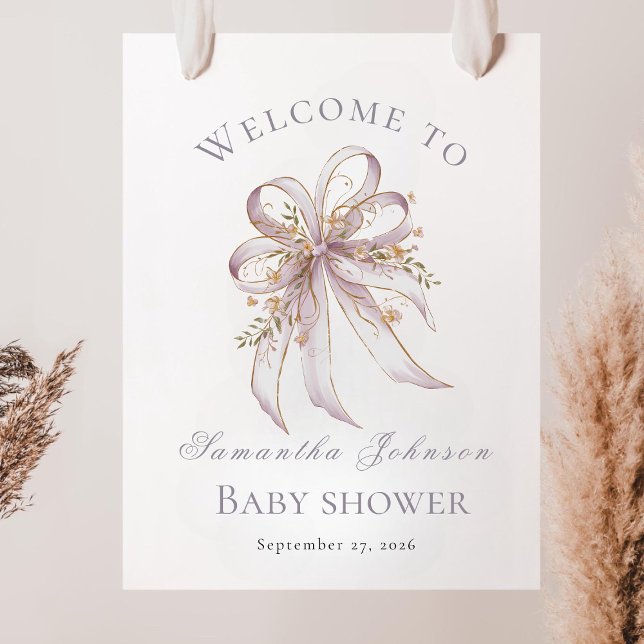 Coquette purple bow baby shower welcome sign ( (Creator Uploaded)