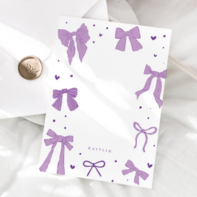 Coquette Purple Bow Ribbon  Note Card (Creator Uploaded)