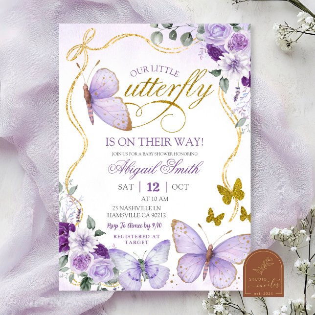 Coquette Purple Butterfly Baby Shower Invitation (Creator Uploaded)