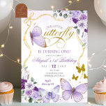 Coquette Purple Butterfly Birthday Invitation<br><div class="desc">Coquette Bow Purple Butterfly Birthday Invitation,  Our Little Butterflies Birthday Invite,  Editable Floral Kids Birthday Party</div>