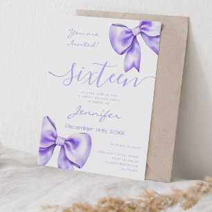 Coquette Purple Lavender Bow Sweet 16 Birthday Invitation