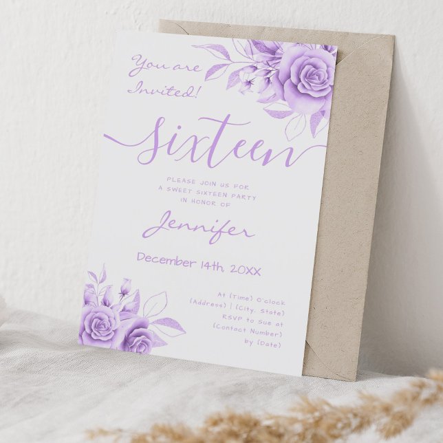 Coquette Purple Sweet 16 Floral Glam Invitation (Coquette Purple Sweet 16 Floral Glam Invitation)
