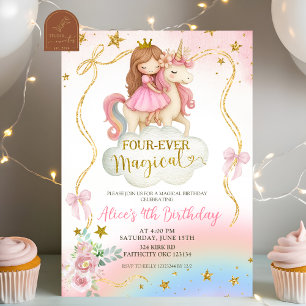 Coquette Rainbow Pastel Unicorn Magical Birthday Invitation