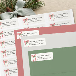 Coquette Red Bow Holly Christmas Return Address Label