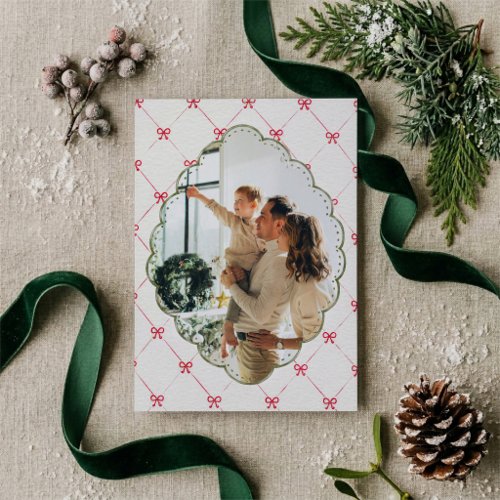 Coquette Red Bows Multi-Photo Christmas Holiday Card