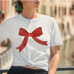 Coquette Red Christmas Bow Elegant Minimalist Tri-Blend Shirt