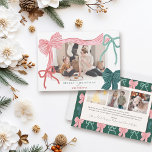 Coquette Red & Green Bows  4 Photo Christmas Holiday Card<br><div class="desc">Celebrate the season in style with this charming, coquette-inspired Christmas photo card, featuring hand-drawn bows, soft colors, and a romantic, ribbon-filled design. The front features your favorite picture framed by four hand-drawn bows—one bold pink ribbon with red stripes, one green ribbon with navy stripes, plus two smaller accents in classic...</div>