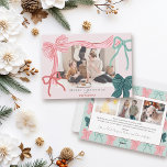 Coquette Red & Green Bows 4 Photo Pink Christmas Holiday Card<br><div class="desc">Celebrate the season in style with this charming, coquette-inspired Christmas photo card, featuring hand-drawn bows, soft colors, and a romantic, ribbon-filled design. The front features your favorite picture framed by four hand-drawn bows—one bold pink ribbon with red stripes, one green ribbon with navy stripes, plus two smaller accents in classic...</div>