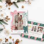 Coquette Red & Green Bows 4 Photos Christmas Holiday Card<br><div class="desc">Celebrate the season in style with this charming, coquette-inspired Christmas photo card, featuring hand-drawn bows, soft colors, and a romantic, ribbon-filled design. The front features your favorite picture framed by four hand-drawn bows—one bold pink ribbon with red stripes, one green ribbon with navy stripes, plus two smaller accents in classic...</div>
