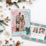 Coquette Red & Green Bows 4 Photos Green Christmas Letterpress Photo Cards<br><div class="desc">Celebrate the season in style with this charming, coquette-inspired Christmas photo letterpress card, featuring hand-drawn bows, soft colors, and a romantic, ribbon-filled design. The front features your favorite picture framed by four hand-drawn bows—one bold pink ribbon with red stripes, one green ribbon with navy stripes, plus two smaller accents in...</div>
