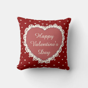Coquette Red Heart Happy Valentine's Day Throw Pillow