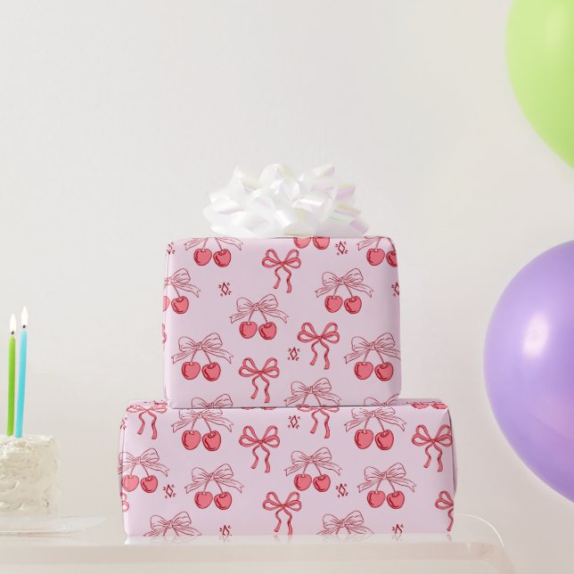 Coquette Red Sweet Cherry Pattern Wrapping Paper (Party Gifts)