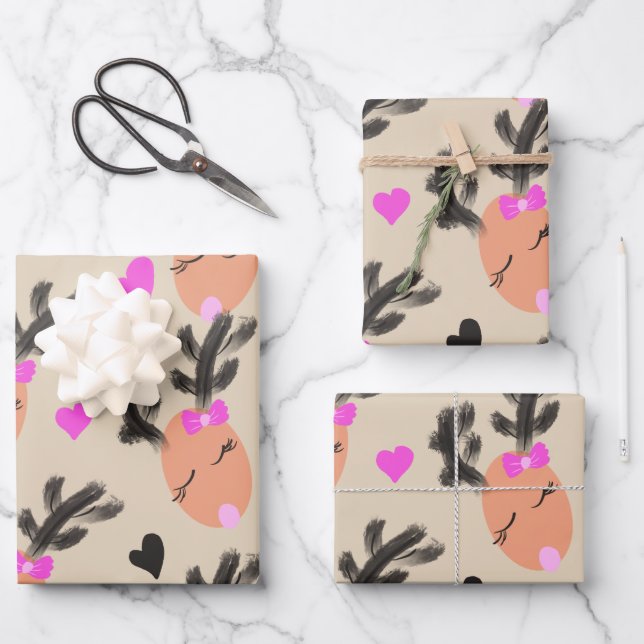 Coquette Reindeer Christmas Gift Wrapping Paper Sheets (Front)