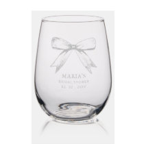 Coquette Ribbon Bow Bridal Shower Stemless Wine Glass