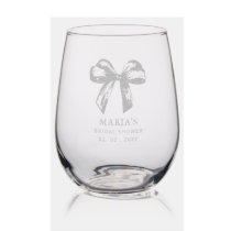 Coquette Ribbon Bow Bridal Shower Stemless Wine Glass