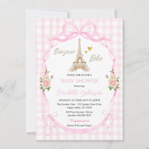 Coquette Ribbon Bow Paris Eiffel Baby Shower Invitation