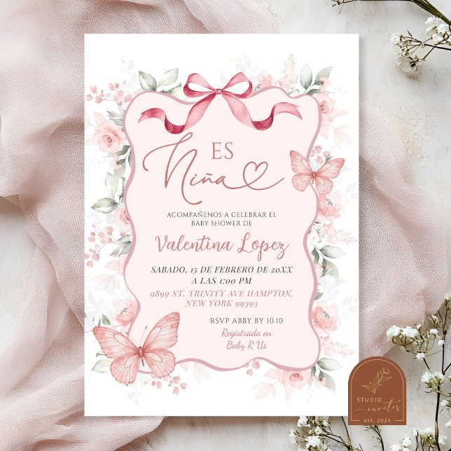 Coquette Ribbon Floral Es Nina Mexican Baby Shower Invitation (Creator Uploaded)