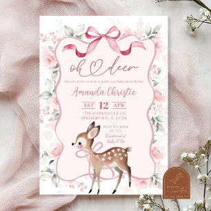 Coquette Ribbon Floral Oh Deer Baby Shower Invitation