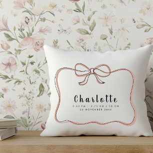 Coquette Ribbon Frame Name Birth Stats Throw Pillow