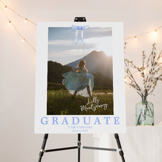 Coquette Ribbon Photo Graduation Party Sign  (In Situ (Stand))