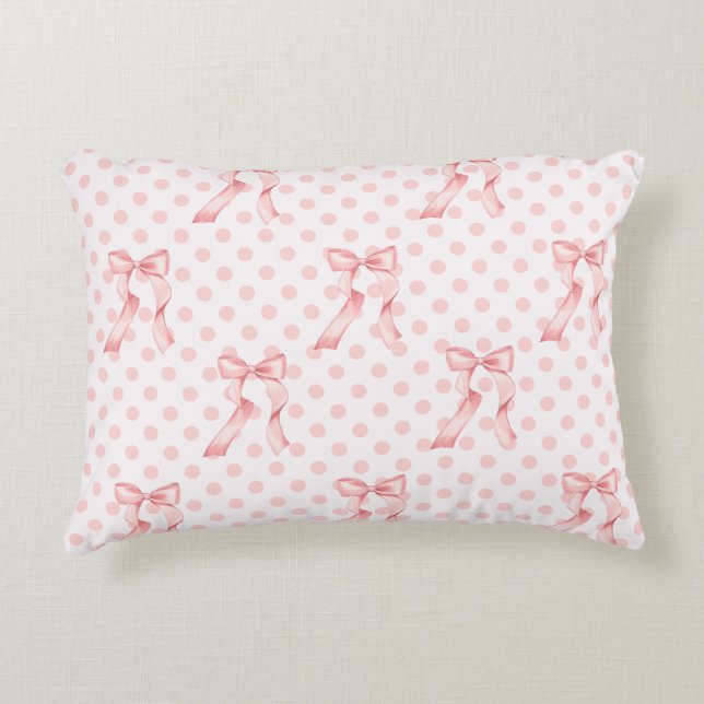 Coquette Room Decor Pink Bows & Polka Dots Accent Pillow (Front)