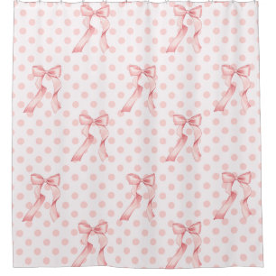 Coquette Room Decor Pink Bows & Polka Dots Shower Curtain