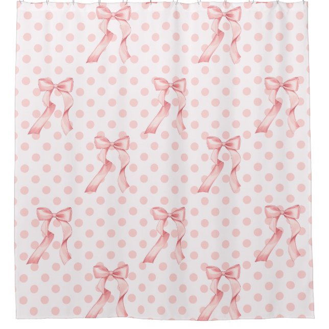 Coquette Room Decor Pink Bows & Polka Dots Shower Curtain (Front)