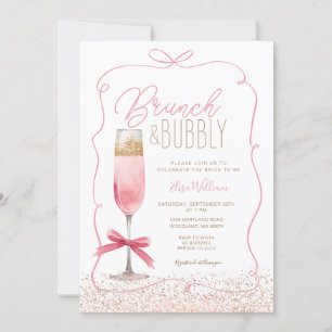 Coquette Rose Gold Brunch & Bubbly Bridal Shower Invitation