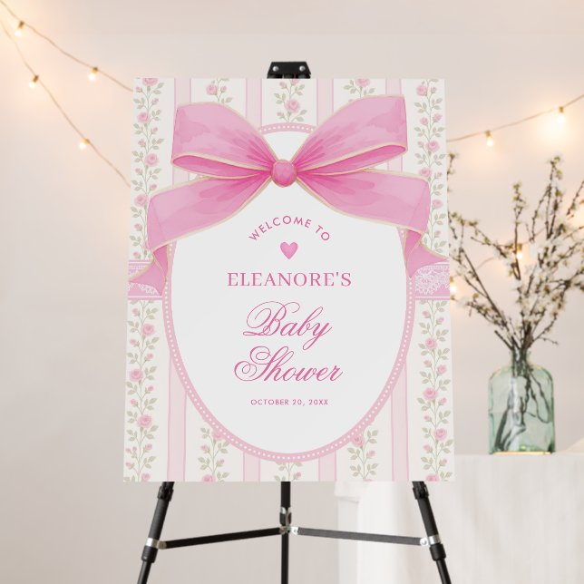 Coquette Rose Pink Bow Girl Baby Shower Welcome Foam Board (In Situ (Stand))