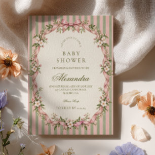 Coquette Rose Sage Baby Shower Invitation