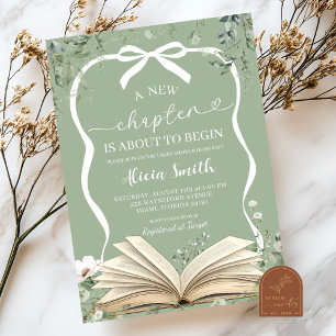 coquette sage greenery storybook baby shower invitation