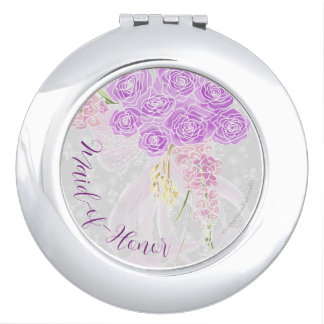 Coquette sheer bow Bouquet Maid-of-Honor button Compact Mirror