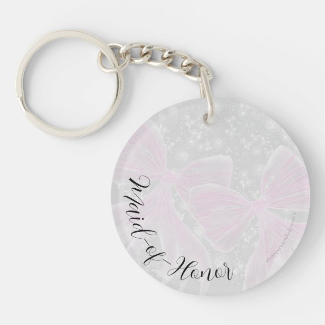 Coquette sheer bows Bouquet Maid-of-Honor button Keychain (Front)