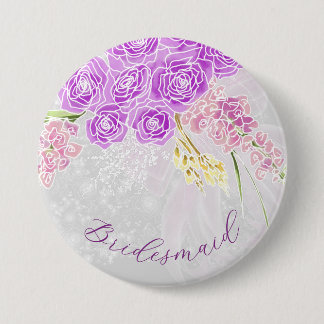 Coquette Sheer Pink Bow and Bouquet-Bridesmaid Button