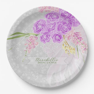 Coquette Sheer Pink Bow and Bouquet Paper Plates